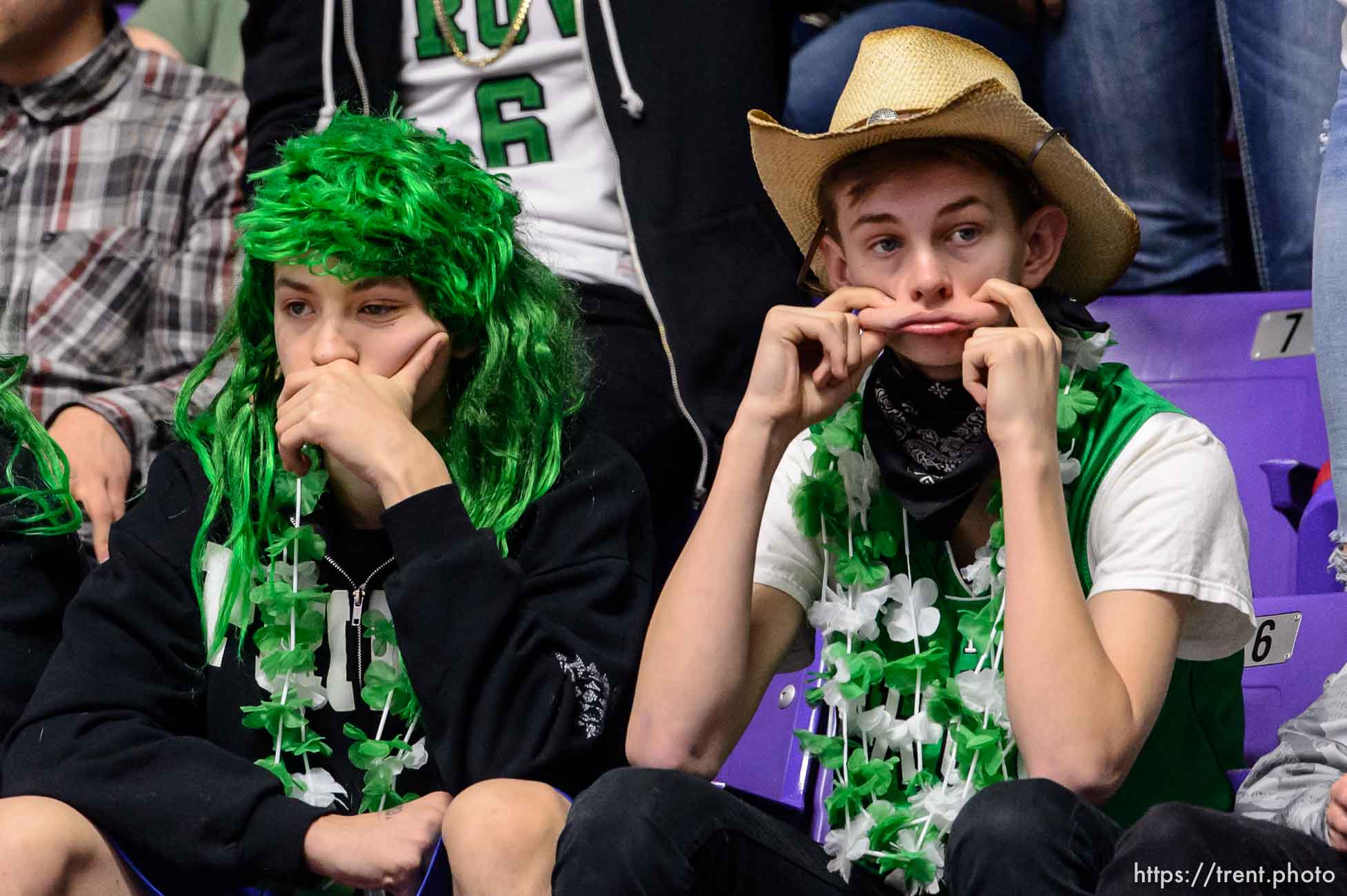 Provo fans wait for their team to take the floor as Maple Mountain faces Mountain Crest High School in the state 4A boys basketball tournament at the Dee Events Center in Ogden, Tuesday February 24, 2015.