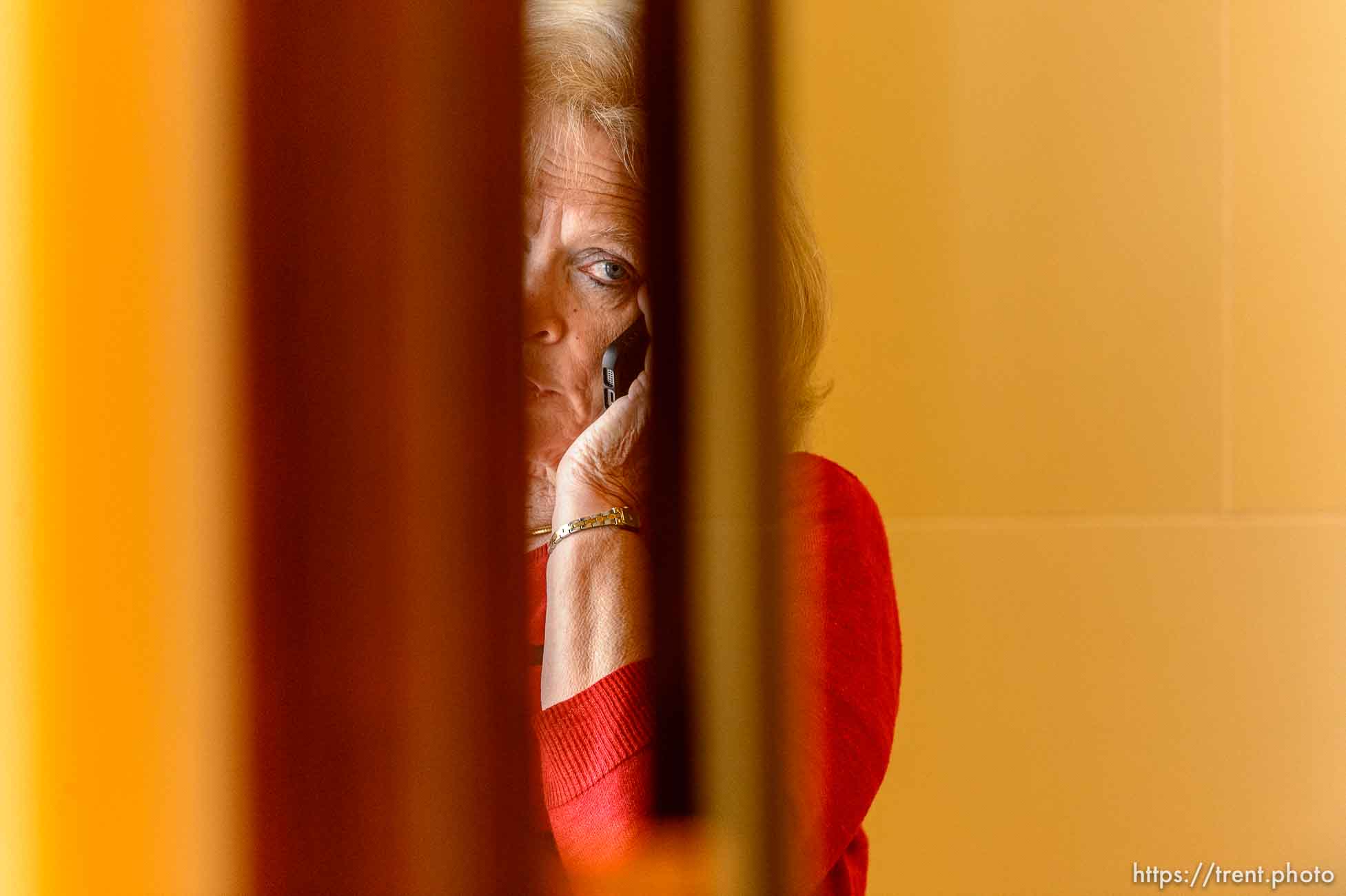 Gayle Ruzicka takes a phone call before discussion on SB297 - Protections for Religious Expression and Beliefs about Marriage, Family, or Sexuality, during a meeting of the House Judiciary Standing Committee, Wednesday March 11, 2015.