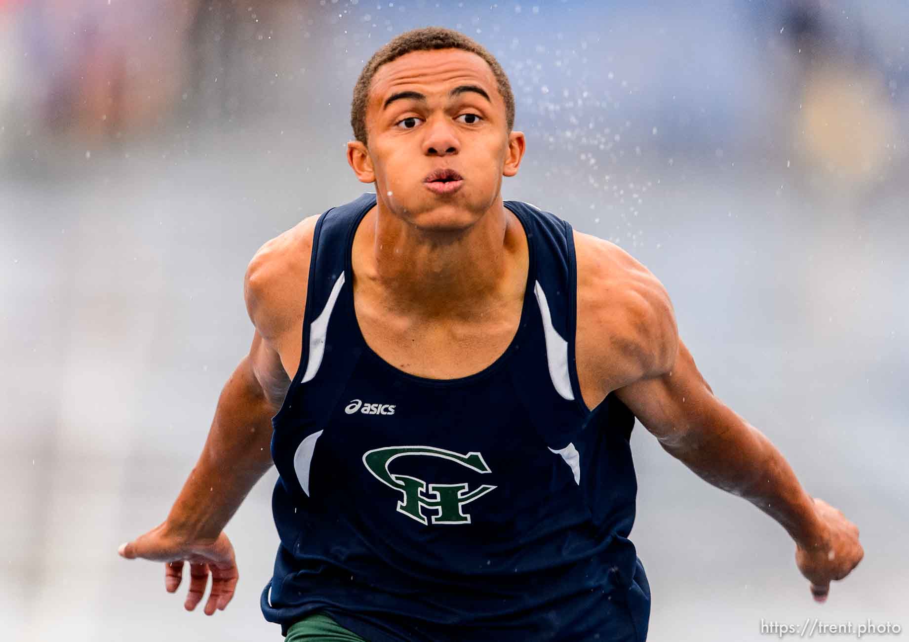 Trent Nelson  |  The Salt Lake Tribune
Copper Hills's Skyler Andam leans in for a second place finish in a heat of the 5A 200 meter race at the state high school track meet in Provo, Saturday May 16, 2015.