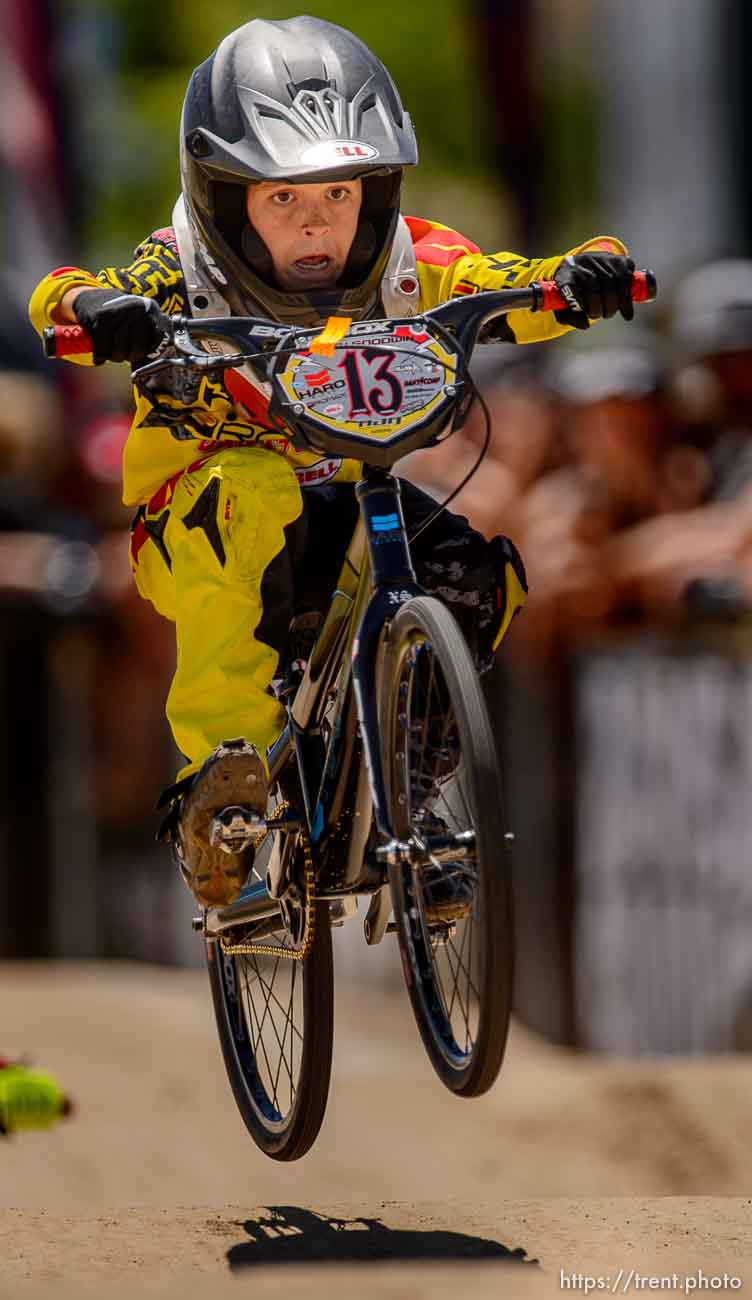 Trent Nelson  |  The Salt Lake Tribune
Ryan Goodwin leads the pack in the 10-year-old expert class at the U.S. BMX National Series at Rad Canyon BMX in South Jordan, Saturday June 13, 2015.