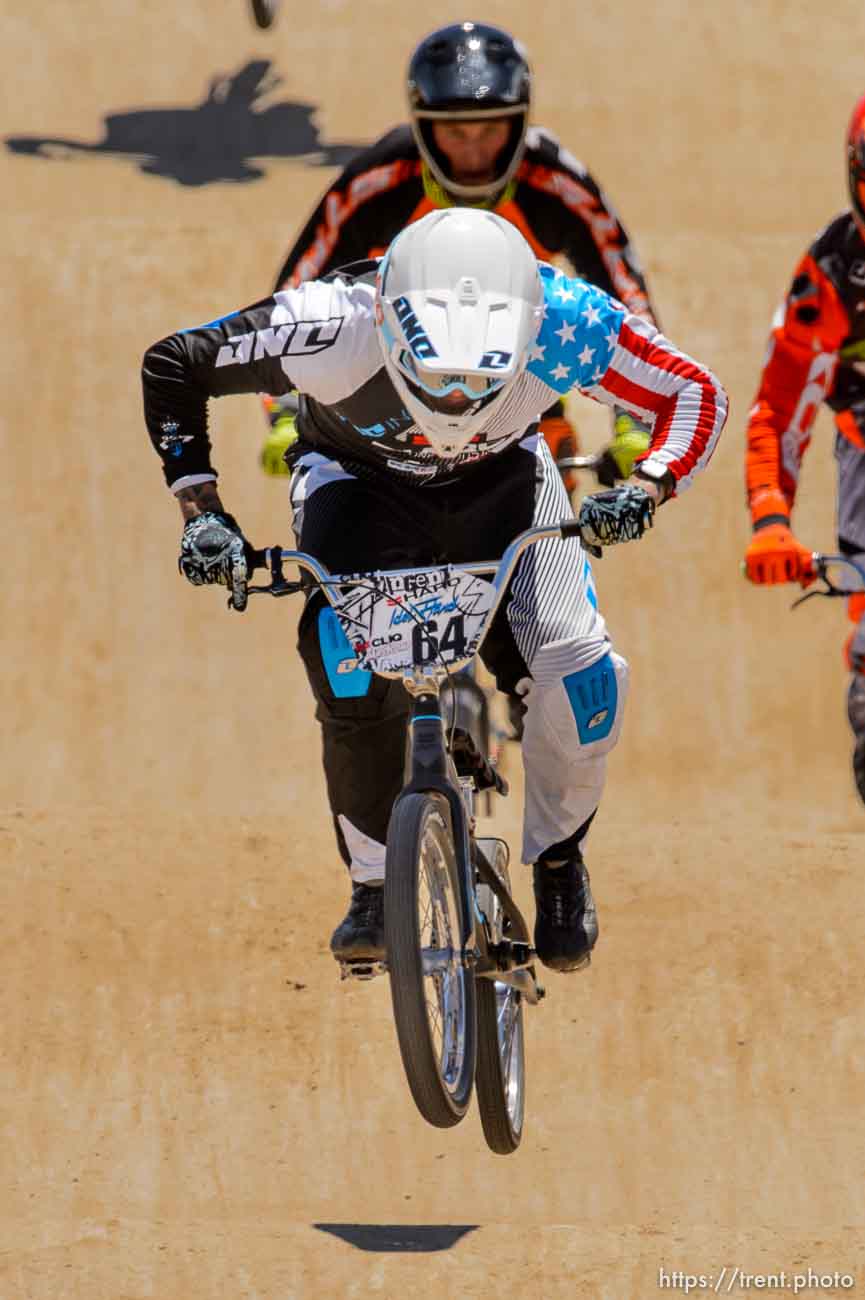 Trent Nelson  |  The Salt Lake Tribune
Nic Long leads in the elite class at the U.S. BMX National Series at Rad Canyon BMX in South Jordan, Saturday June 13, 2015.