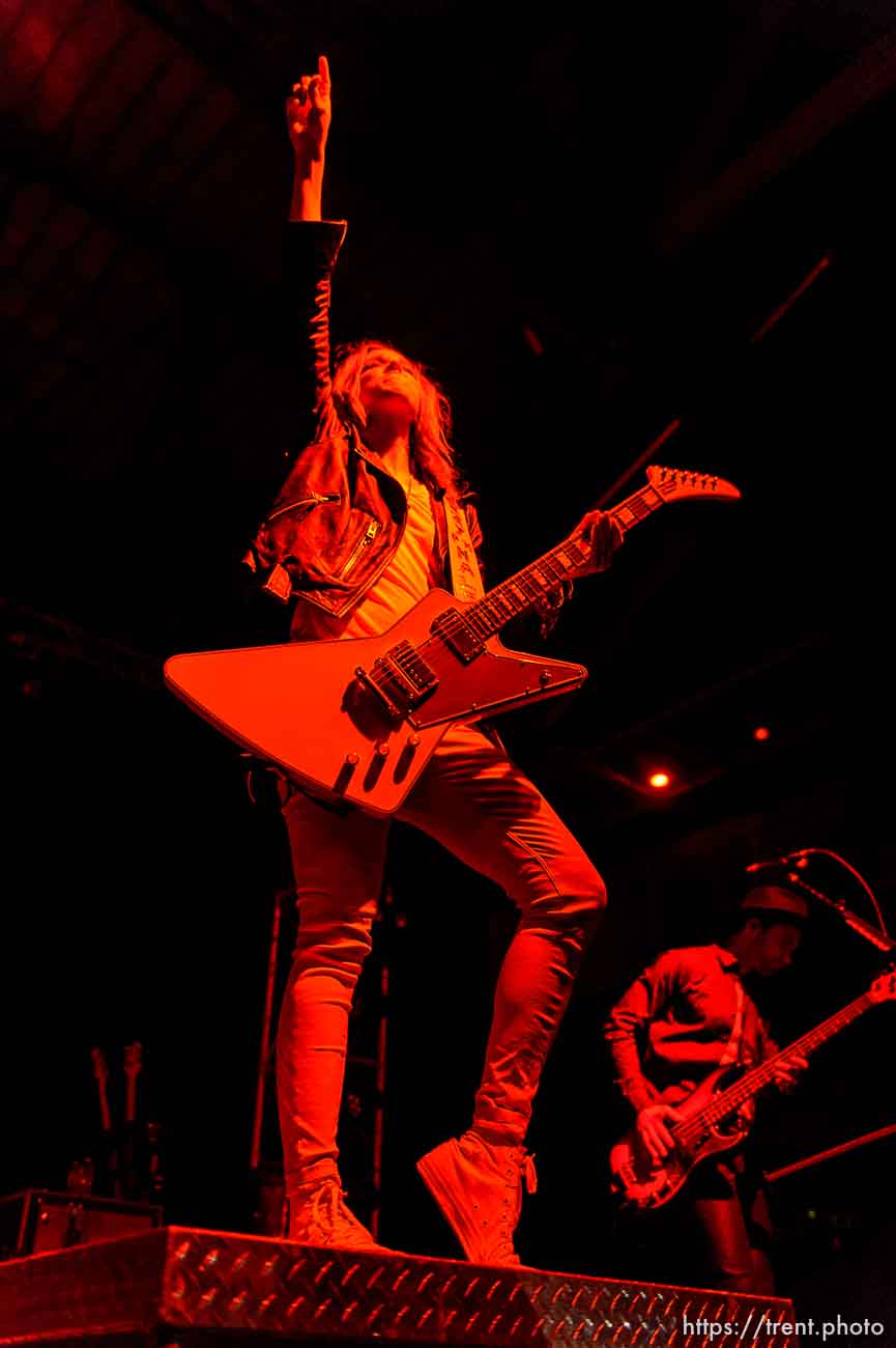 Trent Nelson  |  The Salt Lake Tribune
Lzzy Hale on stage as Halestorm performs at Saltair, Wednesday June 3, 2015. Josh Smith at right.