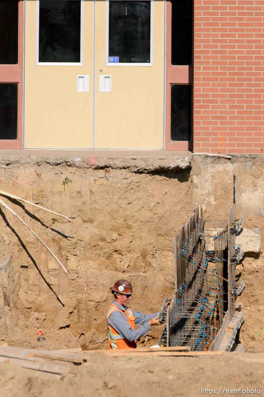 Trent Nelson  |  The Salt Lake Tribune
Workers from Phaze Concrete on the construction site of the new Rawlins High School in Rawlins, Wyoming, Tuesday June 30, 2015.