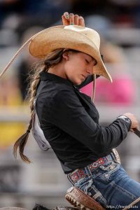 Trent Nelson  |  The Salt Lake Tribune
Kaytlyn Miller competes in Breakaway Roping at the Utah High School Rodeo Association state championships in Heber, Saturday June 6, 2015.