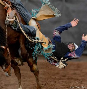 Trent Nelson  |  The Salt Lake Tribune
Pake Rockhill competes in Saddle Bronc at the Utah High School Rodeo Association state championships in Heber, Saturday June 6, 2015.