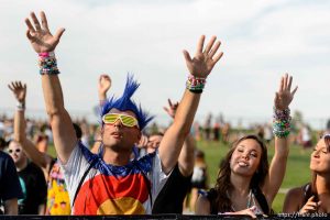 Trent Nelson  |  The Salt Lake Tribune
Fans dance at the Das Energi Festival, a day-long show of electronic music, culture and dance with three stages at Saltair, Saturday August 15, 2015.