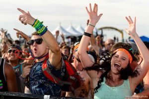 Trent Nelson  |  The Salt Lake Tribune
Fans dance at the Das Energi Festival, a day-long show of electronic music, culture and dance with three stages at Saltair, Saturday August 15, 2015.