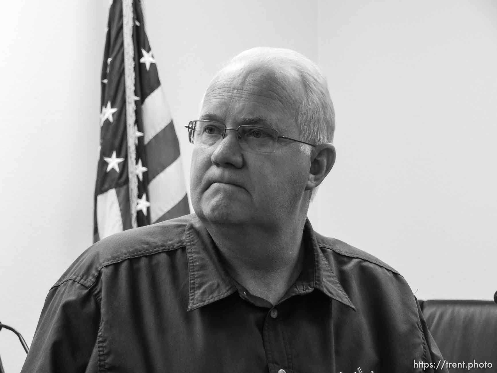 Trent Nelson  |  The Salt Lake Tribune
Hildale Mayor Philip Barlow speaks after nine people were killed and five remained missing Tuesday morning, the day after an SUV and a van were washed off a road during a flash flood in this polygamous Utah-Arizona border community.