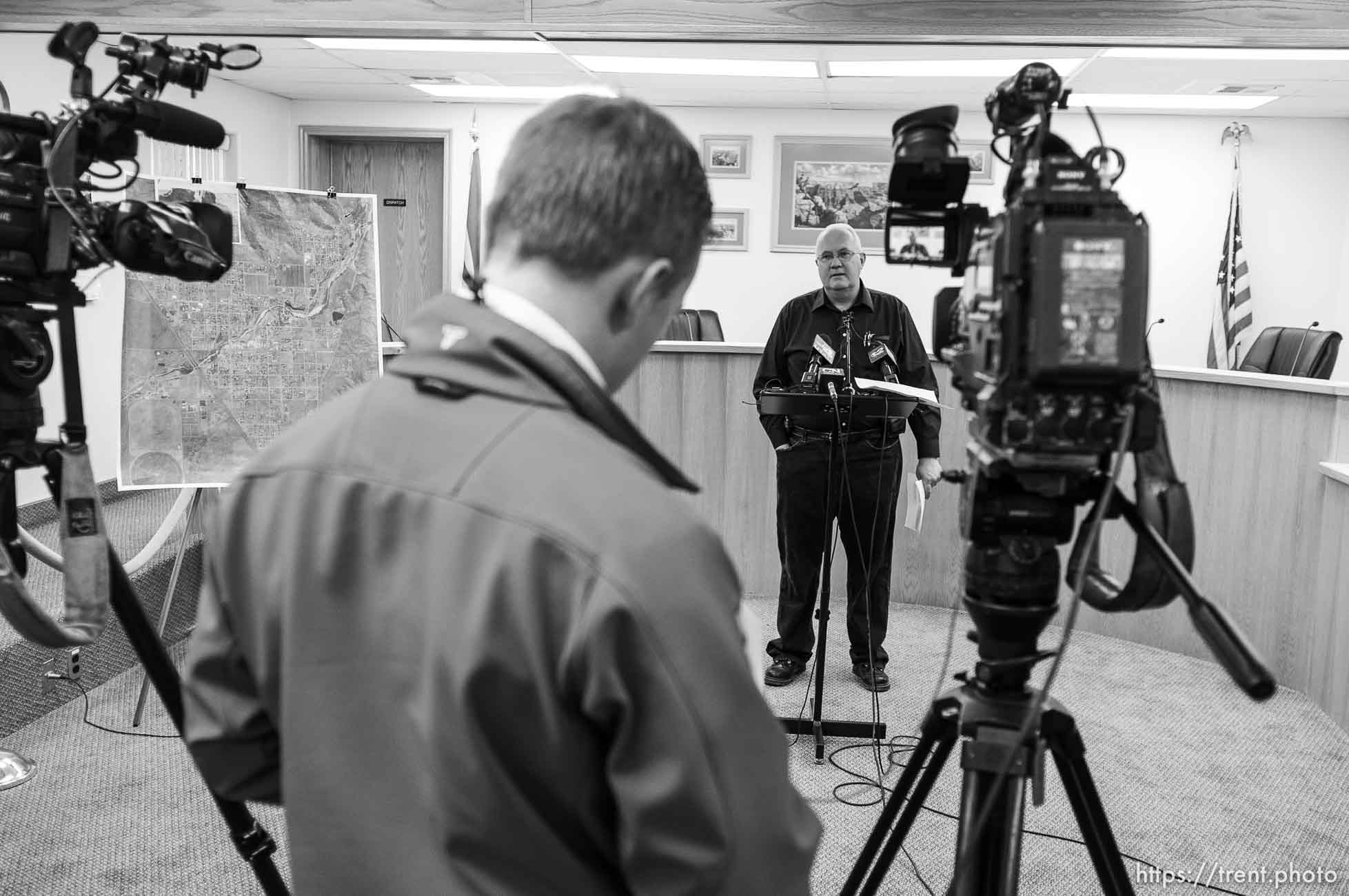 Trent Nelson  |  The Salt Lake Tribune
Hildale Mayor Philip Barlow speaks at a press conference regarding the continued search after a flash flood. Colorado City, Wednesday September 16, 2015.