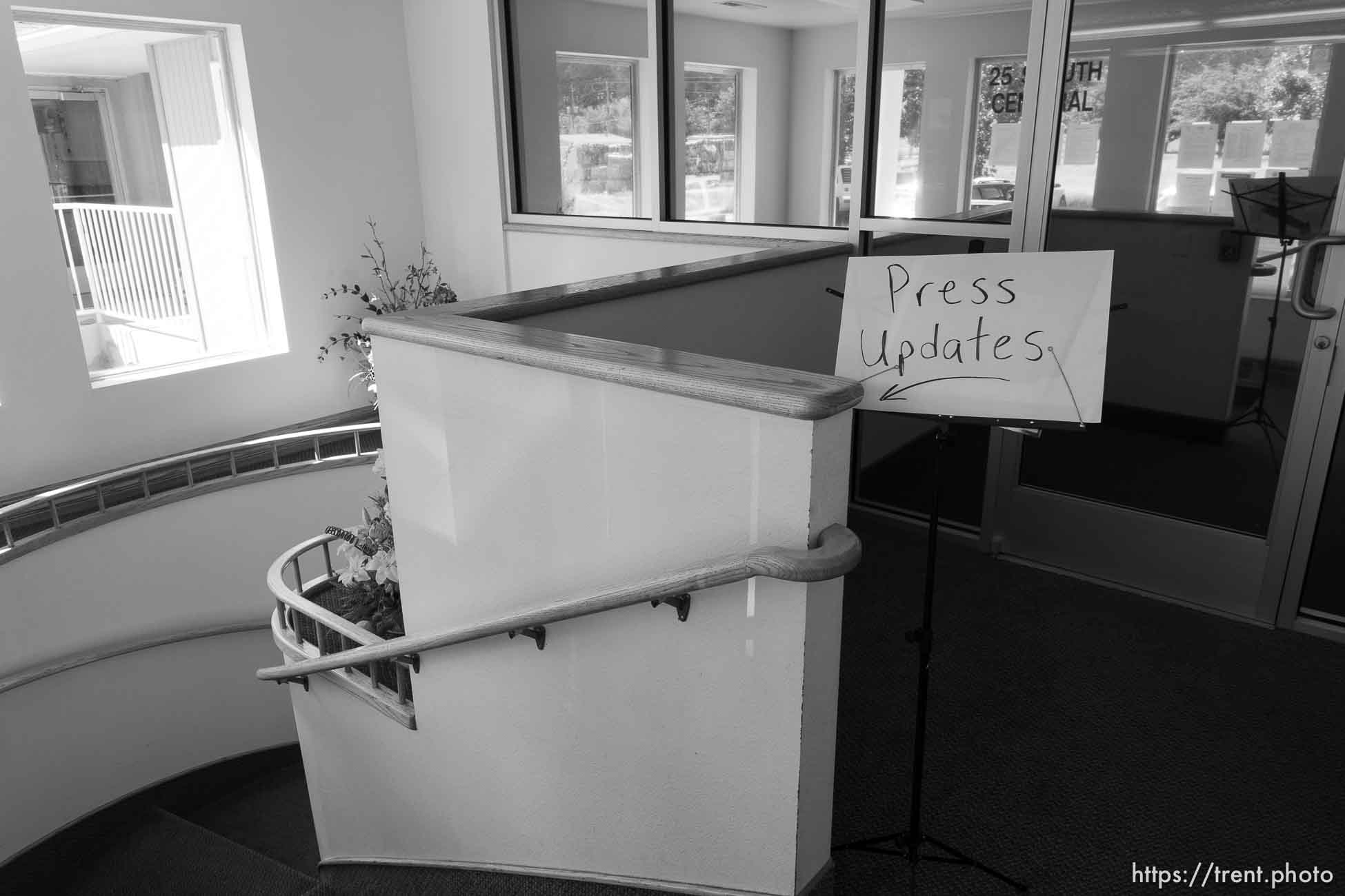 Trent Nelson  |  The Salt Lake Tribune
press updates sign at city hall for a press conference regarding the continued search after a flash flood. Colorado City, Wednesday September 16, 2015.