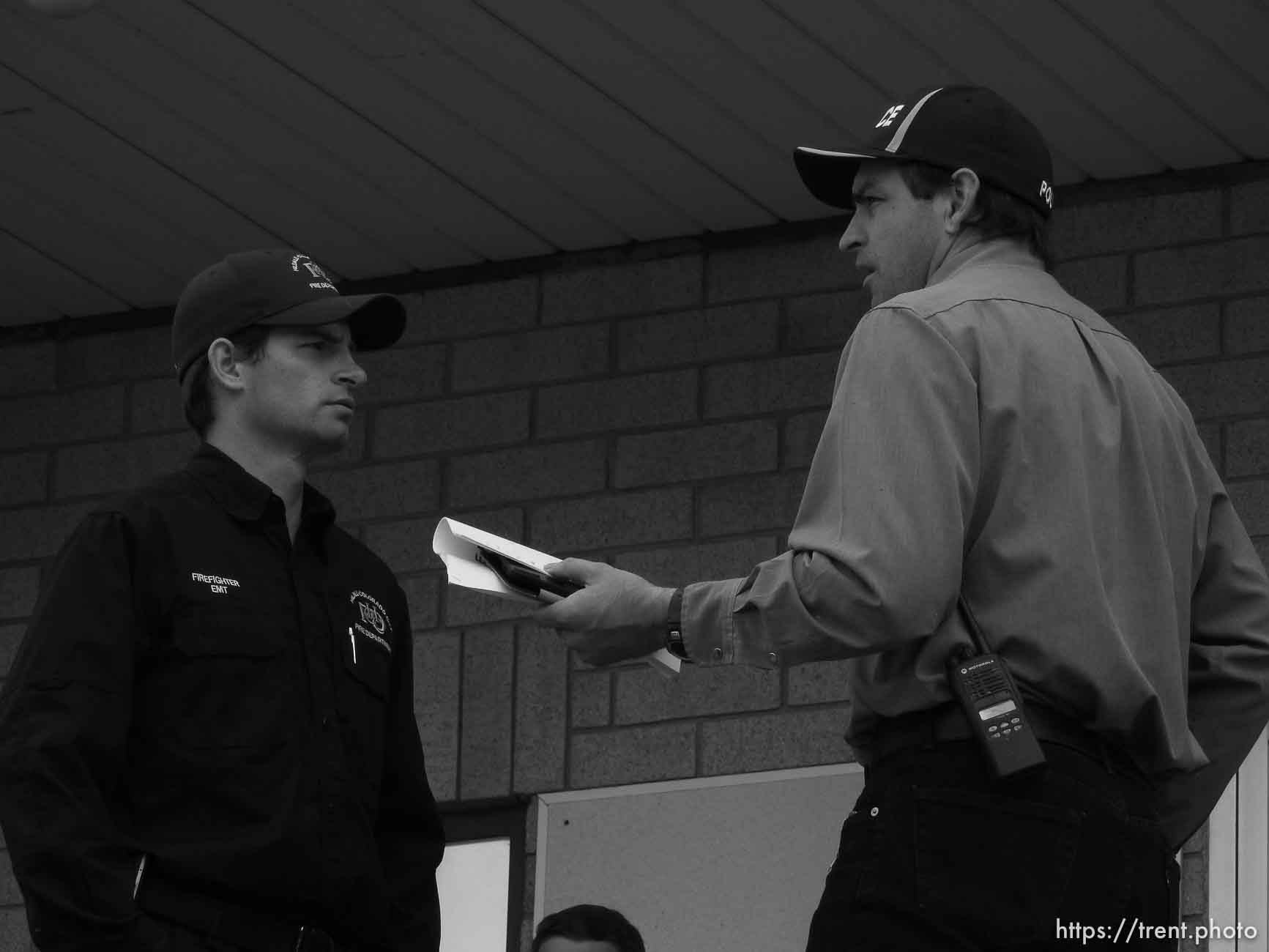 Trent Nelson  |  The Salt Lake Tribune
jerry darger, chief of police, right.
Nine people had died and four remained missing Tuesday morning, the day after an SUV and a van were washed off a road during a flash flood in this polygamous Utah-Arizona border community.

, Wednesday September 16, 2015.