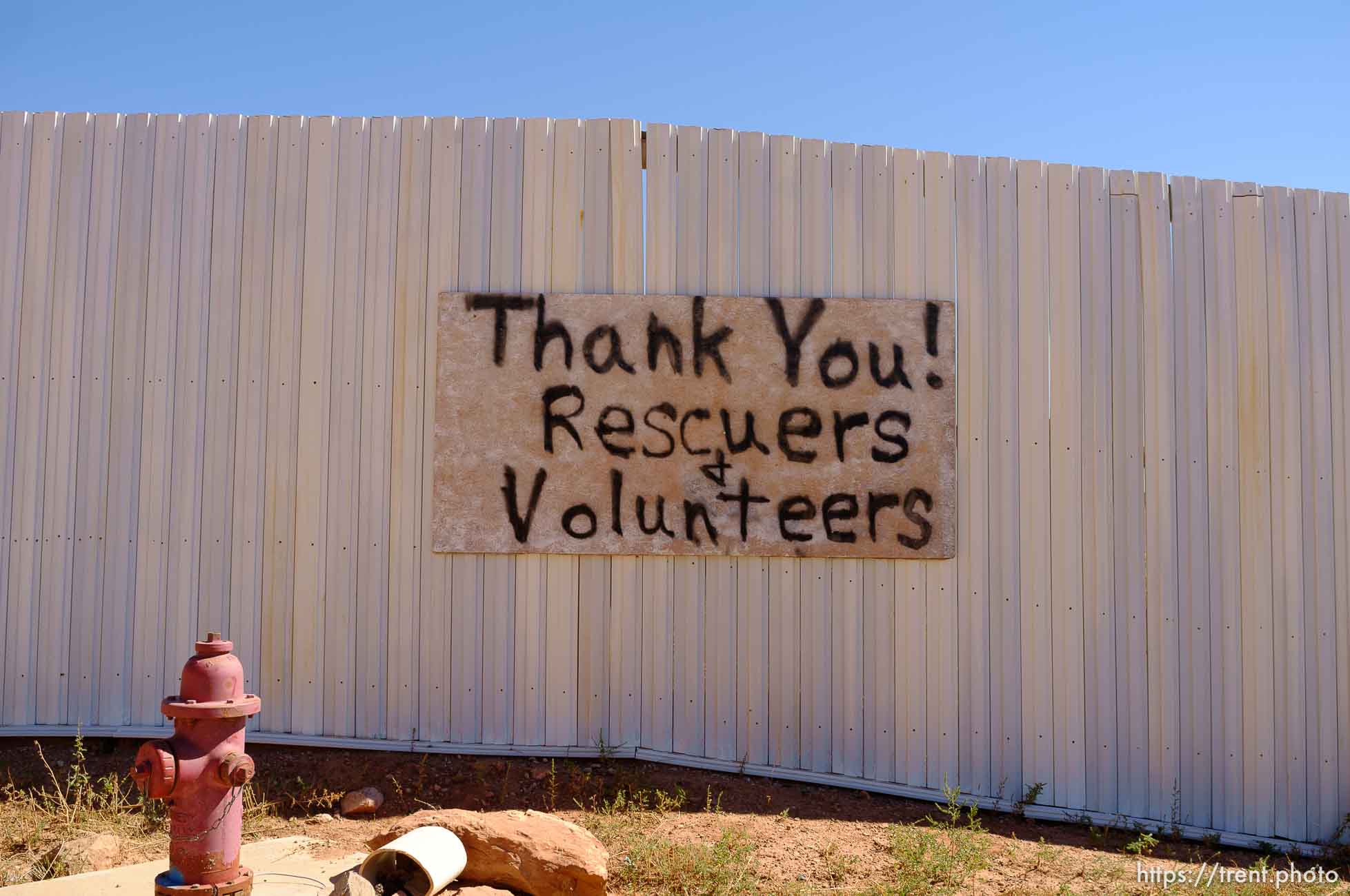 Trent Nelson  |  The Salt Lake Tribune
sign: thank you rescuers and volunteers on wall, Friday September 25, 2015.