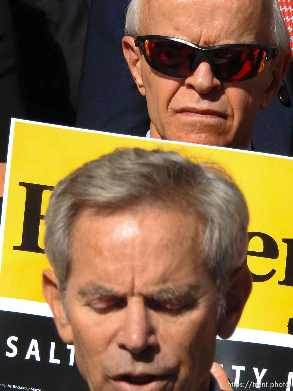 Trent Nelson  |  The Salt Lake Tribune
Salt Lake City Mayor Ralph Becker speaks in front of supporters gathered on the steps of the City and County Building as he kicks off the second phase of his re-election campaign, in Salt Lake City, Tuesday September 8, 2015.