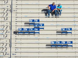 Trent Nelson  |  The Salt Lake Tribune
Early-arriving fans waiting for the game to start as BYU hosts East Carolina, college football at LaVell Edwards Stadium in Provo, Saturday October 10, 2015.