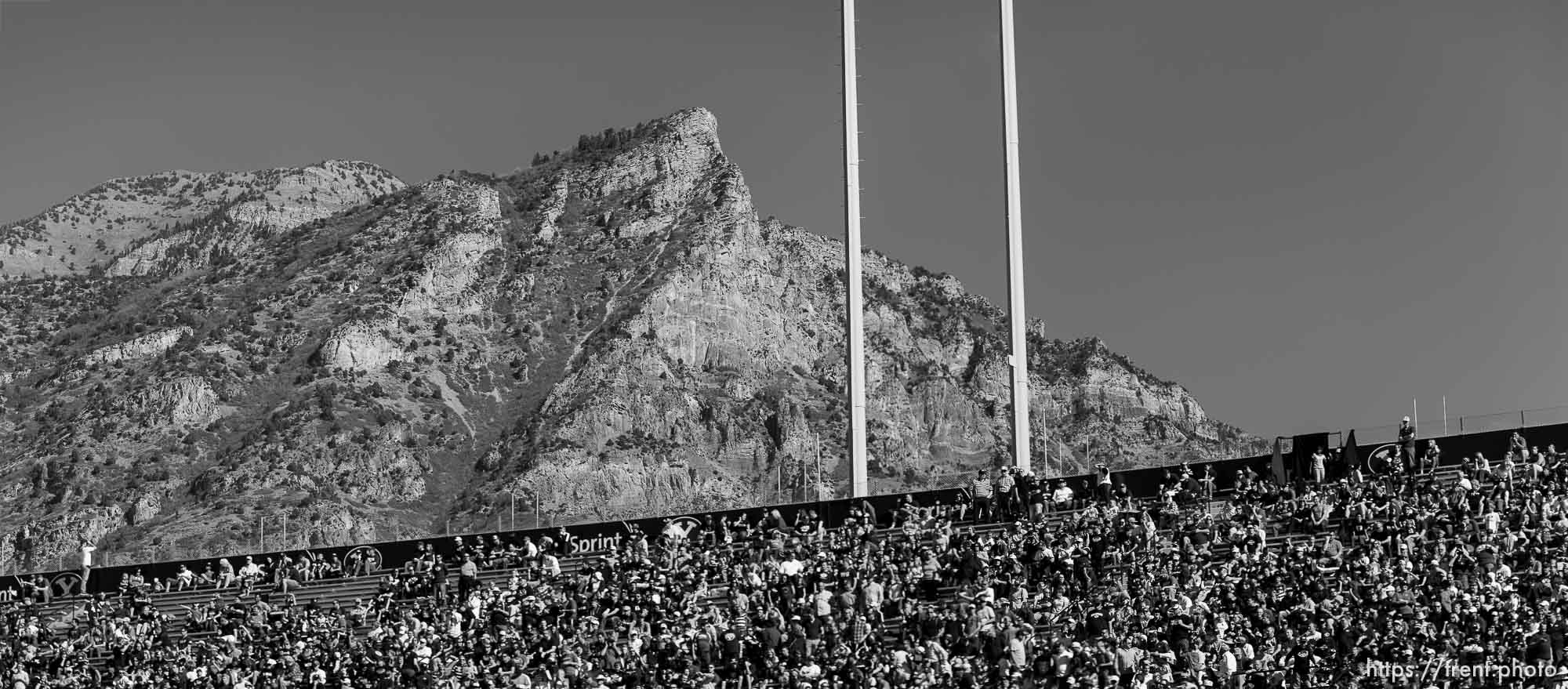 Trent Nelson  |  The Salt Lake Tribune
A BYU fan finds the scenery outside the stadium of more interest as BYU leads Wagner 49-0 in the first half, NCAA football at LaVell Edwards Stadium in Provo, Saturday October 24, 2015.