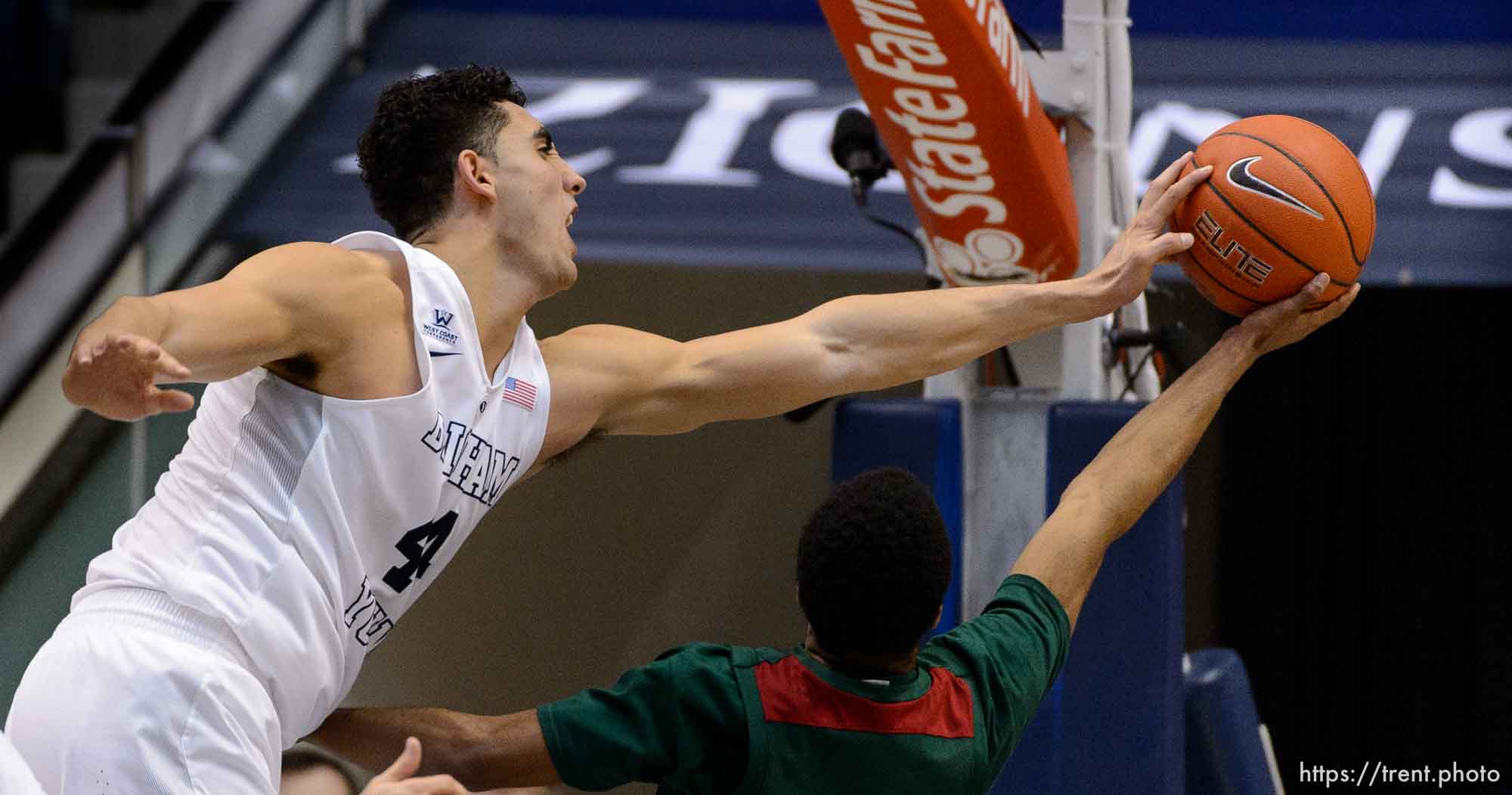 Trent Nelson  |  The Salt Lake Tribune
Brigham Young Cougars center Corbin Kaufusi (44) blocks a shot by Mississippi Valley State Delta Devils guard Kylan Phillips (11) as BYU hosts Mississippi Valley State, NCAA basketball at the Marriott Center in Provo, Wednesday November 25, 2015.