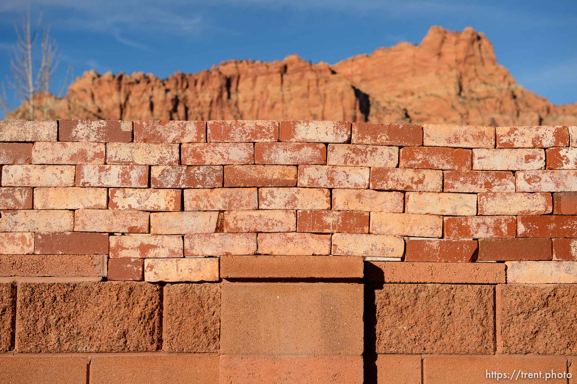 Trent Nelson  |  The Salt Lake Tribune
brick wall and vermillion cliffs, in Hildale, Wednesday December 2, 2015.