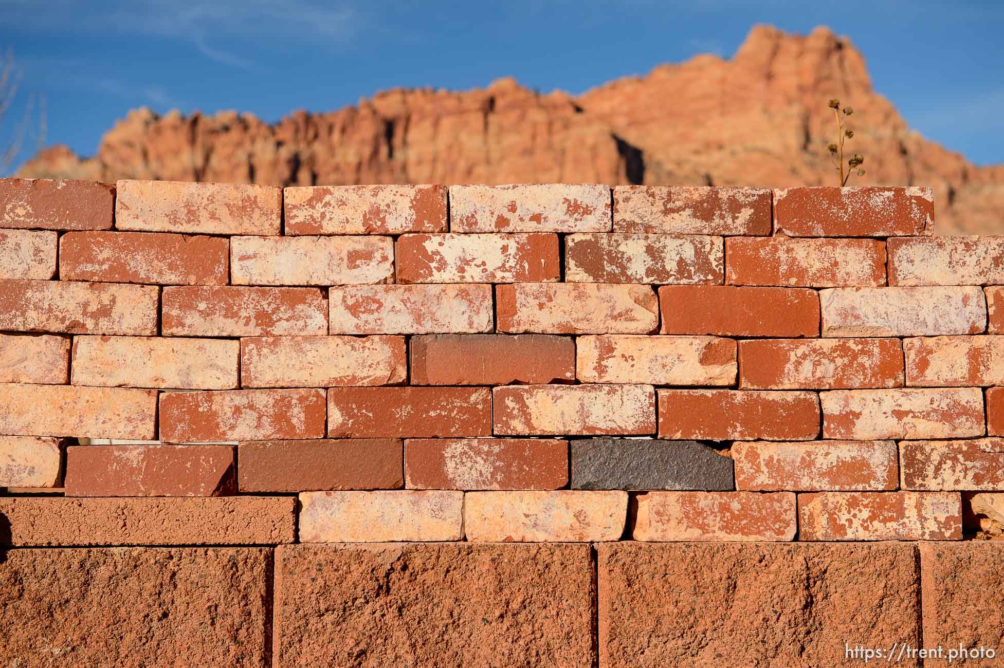 Trent Nelson  |  The Salt Lake Tribune
brick wall and vermillion cliffs, in Hildale, Wednesday December 2, 2015.