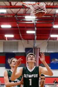 Trent Nelson  |  The Salt Lake Tribune
Olympus's Isaac Monson (20) and Olympus's Travis Wagstaff (1) look up to the ball as Bingham plays Olympus in the first round of the boys' basketball Elite 8 Tournament at American Fork High School, Thursday December 10, 2015.