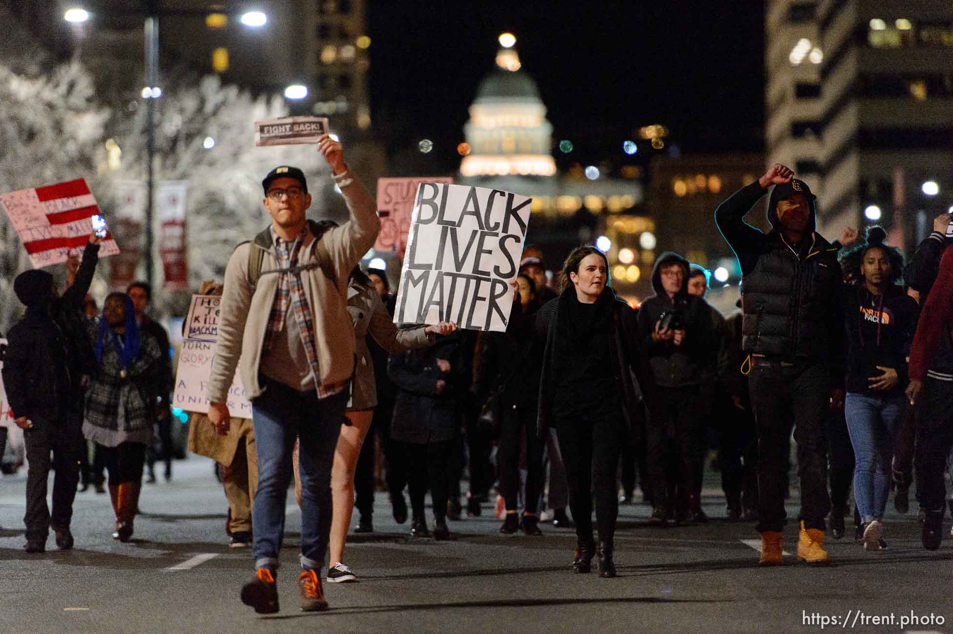 Trent Nelson  |  The Salt Lake Tribune
Protesters march to the Public Safety Building to protest the police shooting of 17-year-old Abdi Mohamed on Saturday night, Monday February 29, 2016.