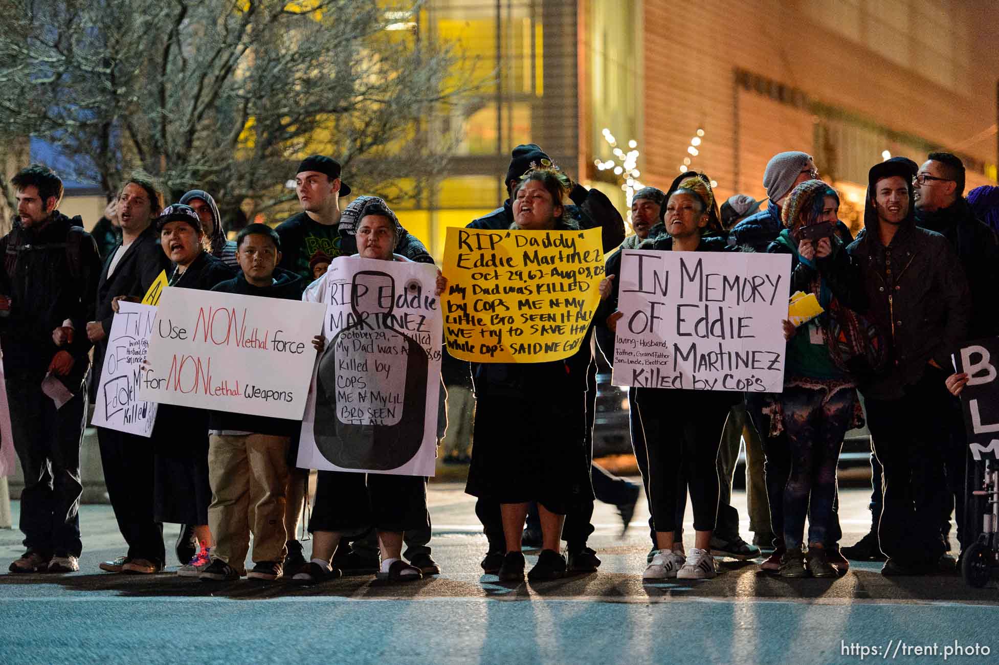 Trent Nelson  |  The Salt Lake Tribune
Protesters occupy the intersection of 100 South State Street to protest the police shooting of 17-year-old Abdi Mohamed on Saturday night, Monday February 29, 2016.