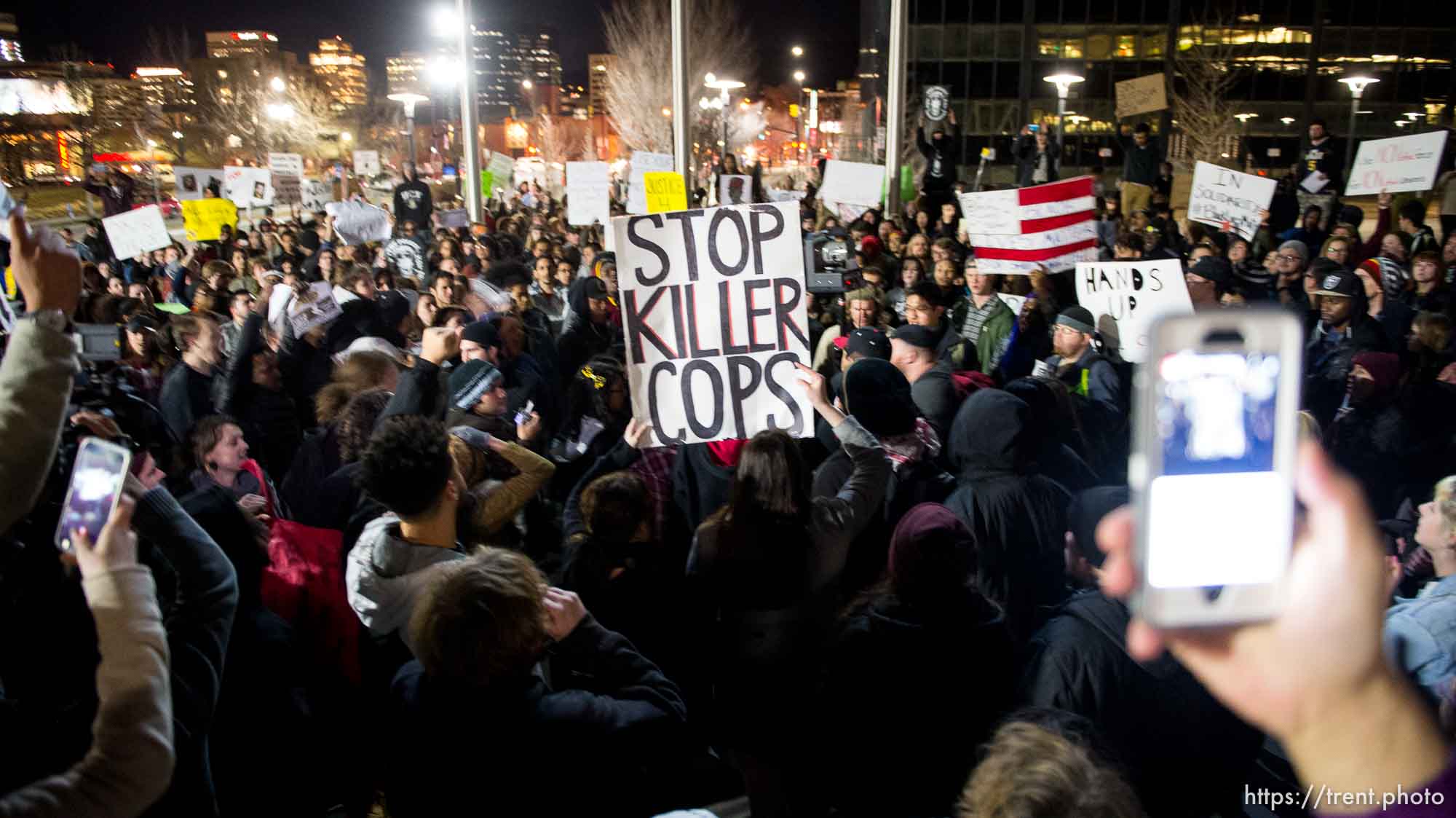 Trent Nelson  |  The Salt Lake Tribune
Protesters will gather at the Wallace Bennett Federal Building and march to the Public Safety Building to protest the police shooting of 17-year-old Abdi Mohamed on Saturday night, Monday February 29, 2016.