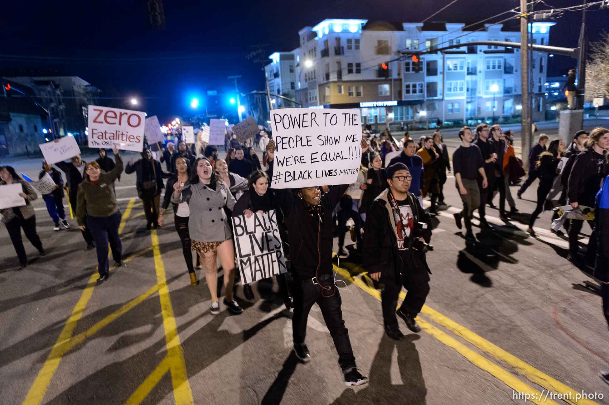 Trent Nelson  |  The Salt Lake Tribune
Activists march from the Public Safety Building to protest the police shooting of 17-year-old Abdi Mohamed, Monday February 29, 2016.