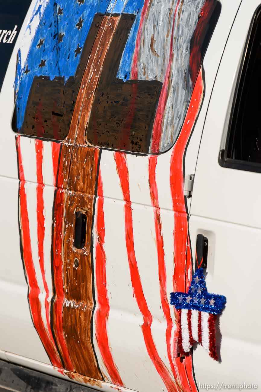 Trent Nelson  |  The Salt Lake Tribune
Decoration on the Southern Baptist Church's entry in the Freedom Parade in Hurricane, Monday July 4, 2016.