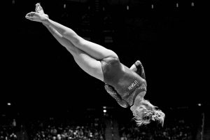 Trent Nelson  |  The Salt Lake Tribune
Sabrina Schwab performs her floor routine as the University of Utah hosts Michigan, NCAA gymnastics at the Huntsman Center in Salt Lake City, Saturday January 7, 2017.