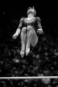 Trent Nelson  |  The Salt Lake Tribune
Sabrina Schwab on the bars as the University of Utah hosts Michigan, NCAA gymnastics at the Huntsman Center in Salt Lake City, Saturday January 7, 2017.