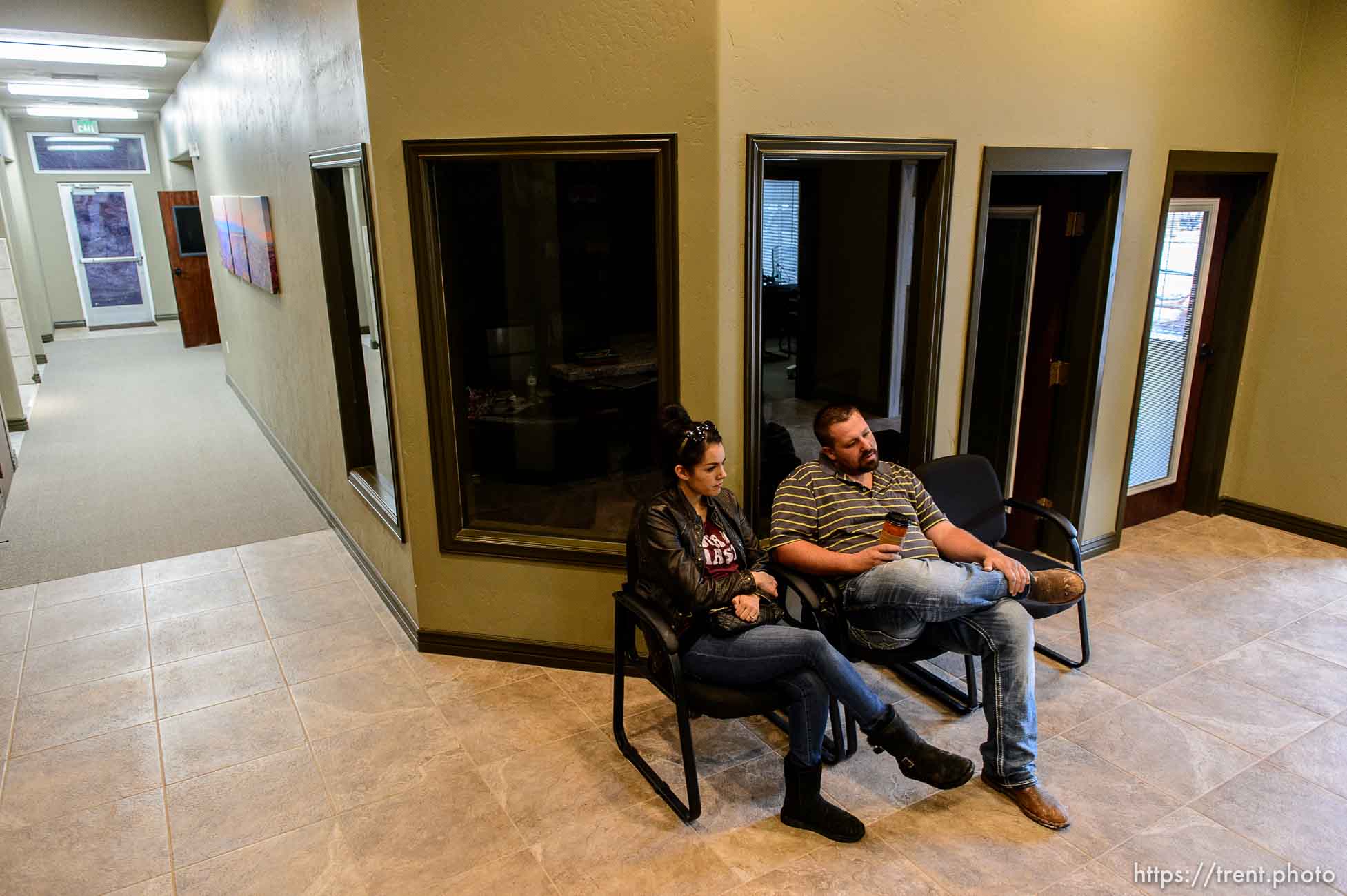 Trent Nelson  |  The Salt Lake Tribune
Shawn and Alexandra Stubbs wait their turn to meet with the board of the United Effort Plan trust in hopes of getting a home for their family, in Hildale, Saturday February 11, 2017.