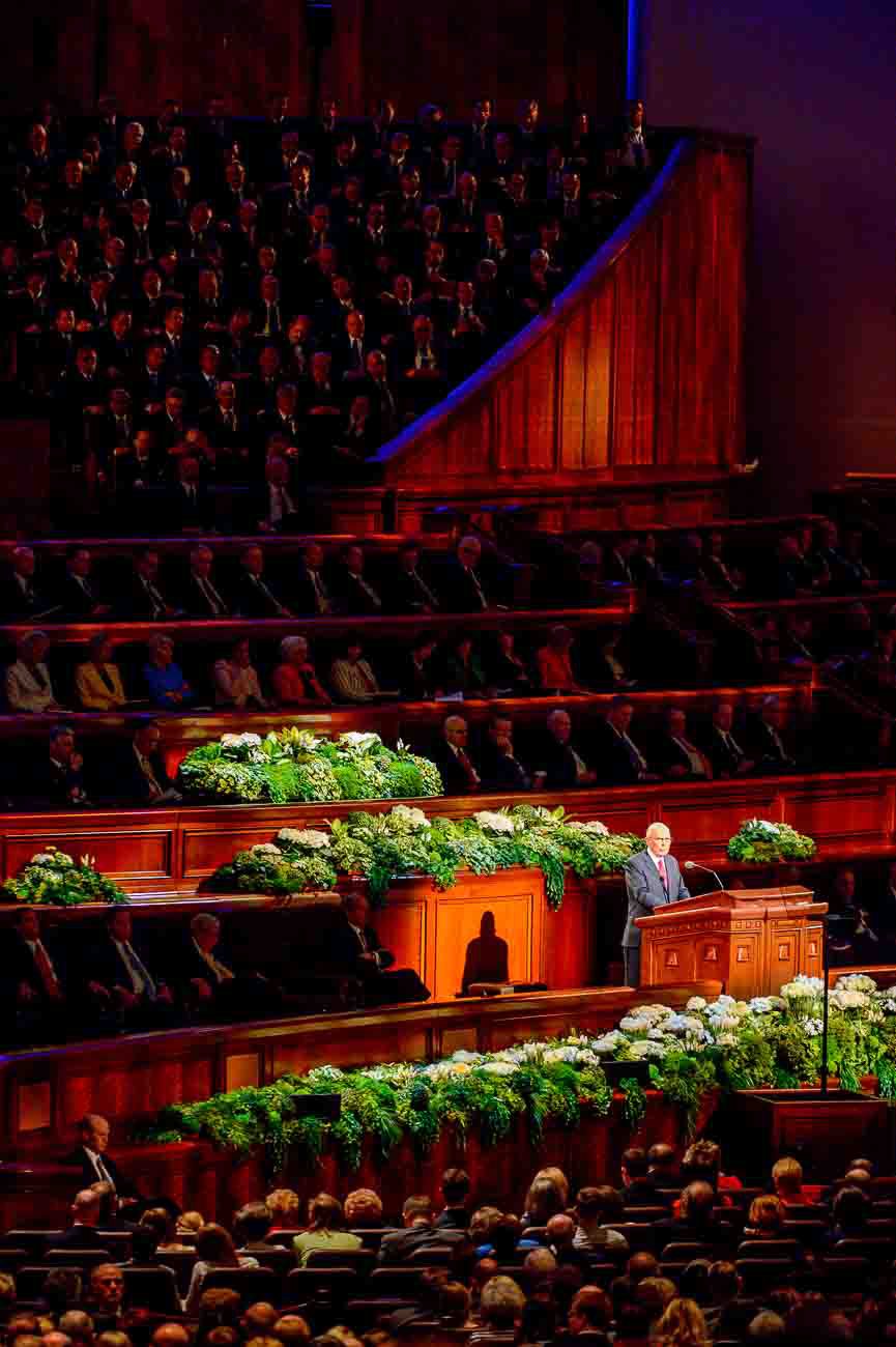 Trent Nelson  |  The Salt Lake Tribune
Dallin H. Oaks speaks during the morning session of the 187th Annual General Conference at the Conference Center in Salt Lake City, Sunday April 2, 2017.