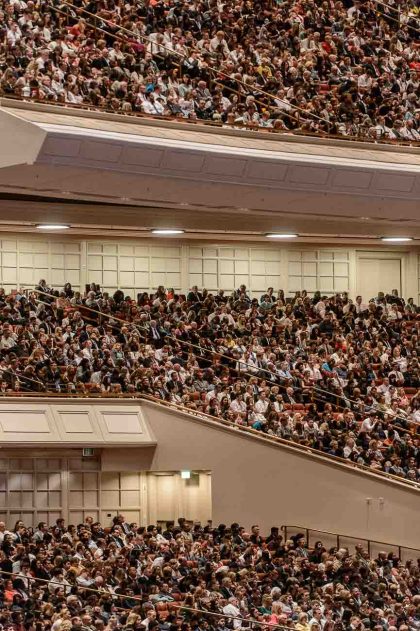 Trent Nelson  |  The Salt Lake Tribune
Attendees at the morning session of the 187th Annual General Conference at the Conference Center in Salt Lake City, Sunday April 2, 2017.