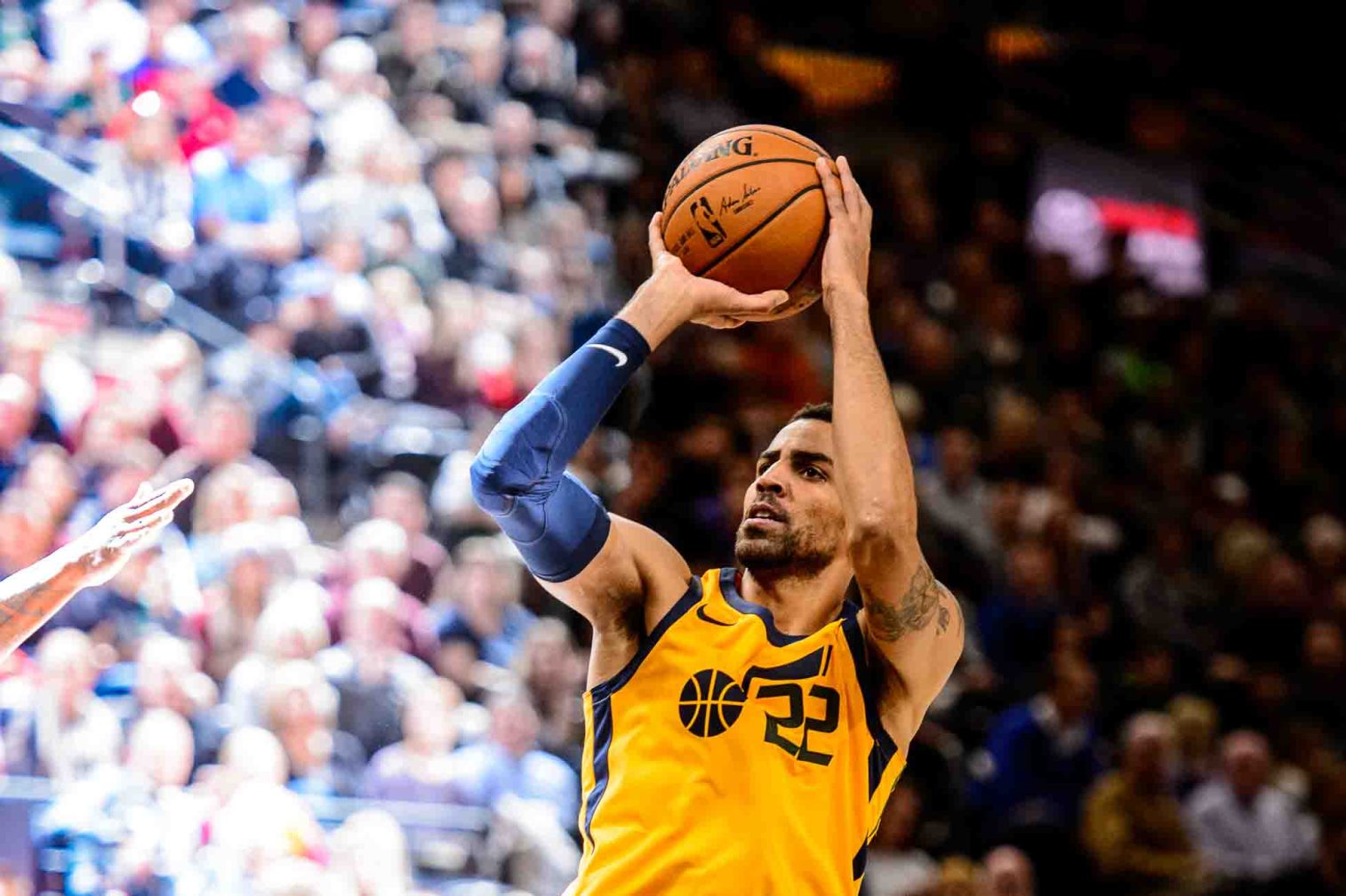 Utah Jazz forward Thabo Sefolosha (22) puts up a shot as the Utah Jazz host the Milwaukee Bucks, NBA basketball in Salt Lake City Saturday November 25, 2017.