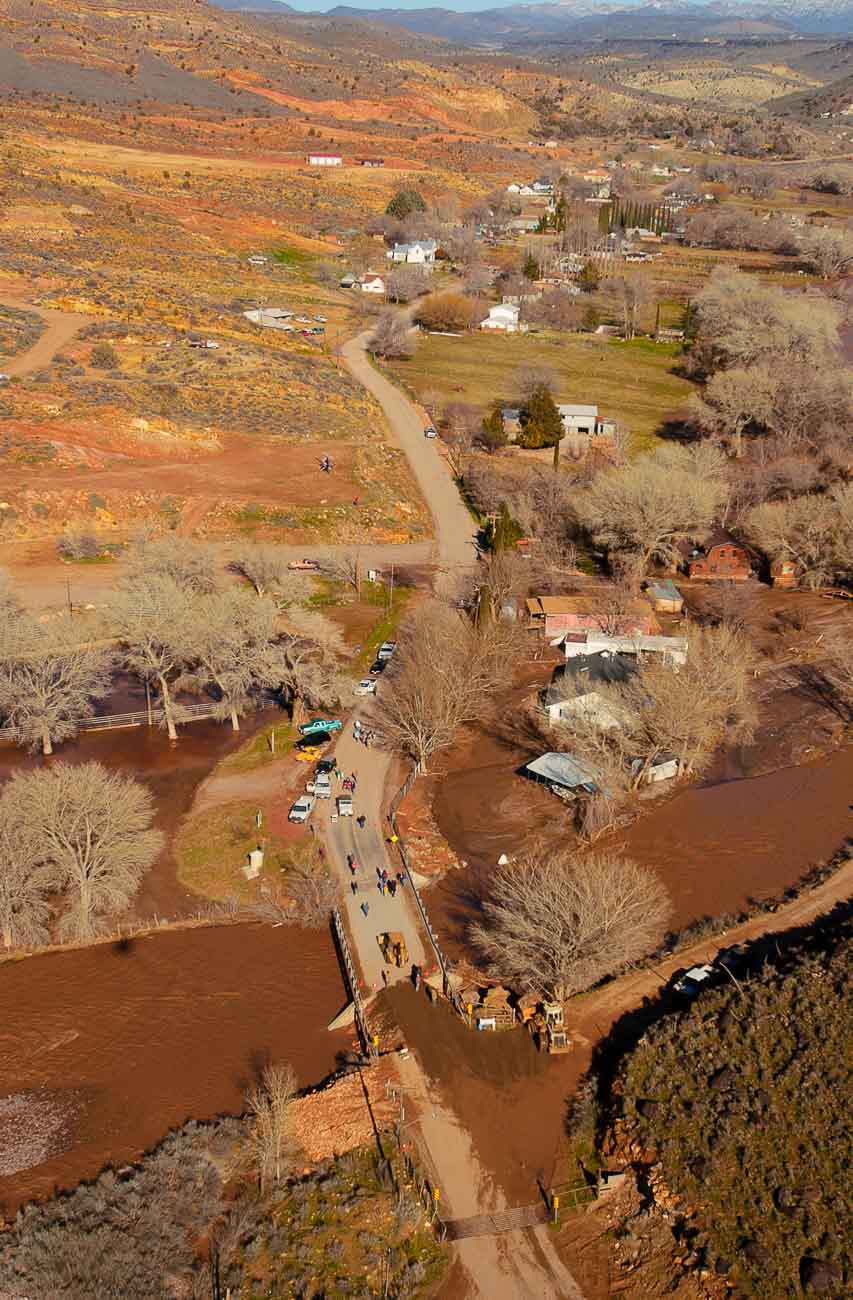 The town of Gunlock, stranded during the flood. Santa Clara river.