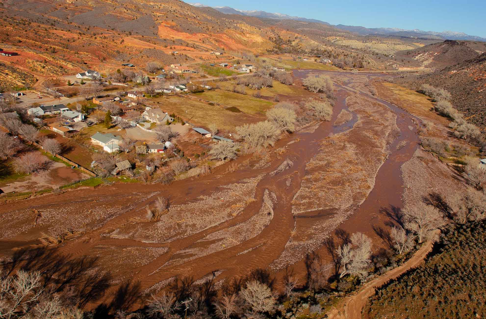 The town of Gunlock, stranded during the flood. Santa Clara river.