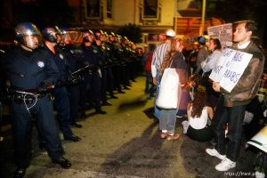 Police and protesters stand-off on Haight Street at Gulf War protest.