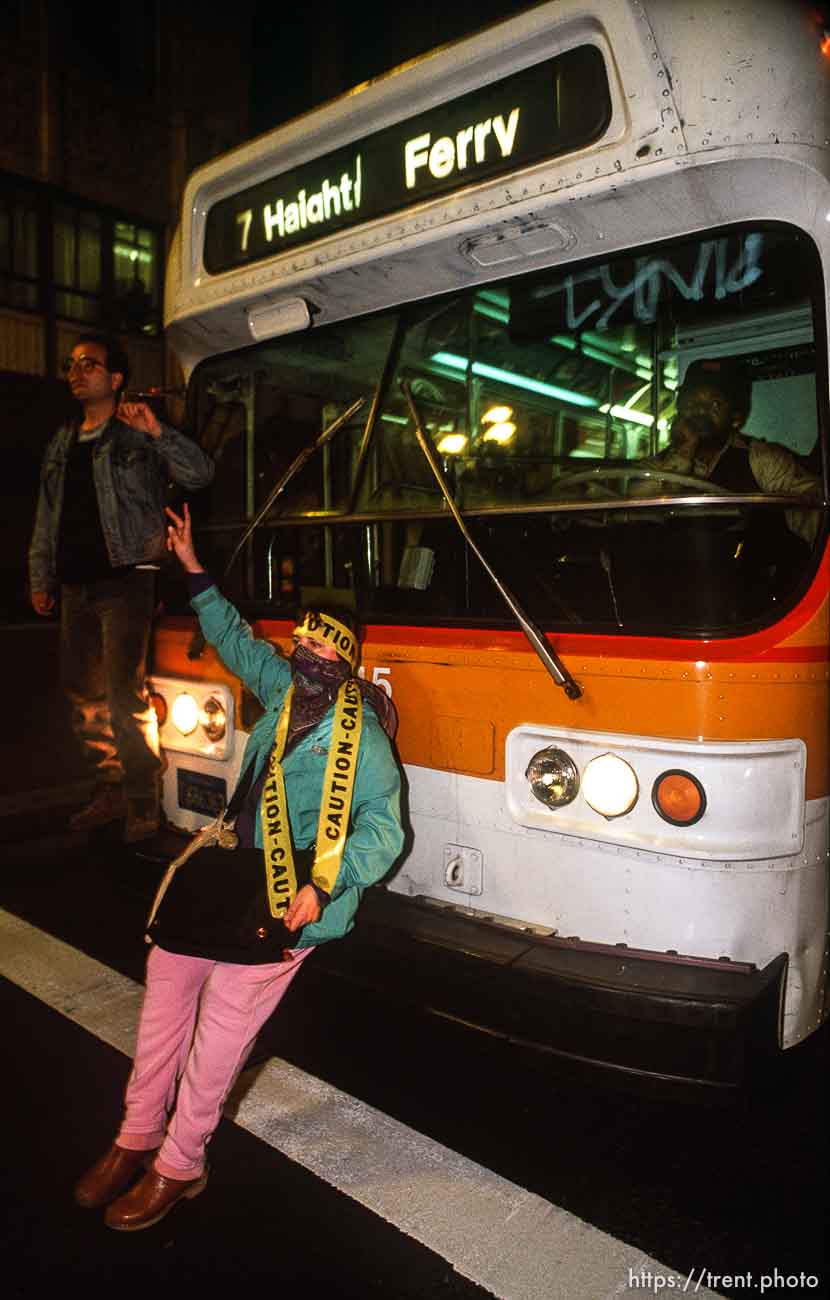 Blocking a muni bus during Anti war Gulf War protests.