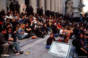 Protesters shut down the Pacific Stock Exchange during an anti-war Gulf War protest.