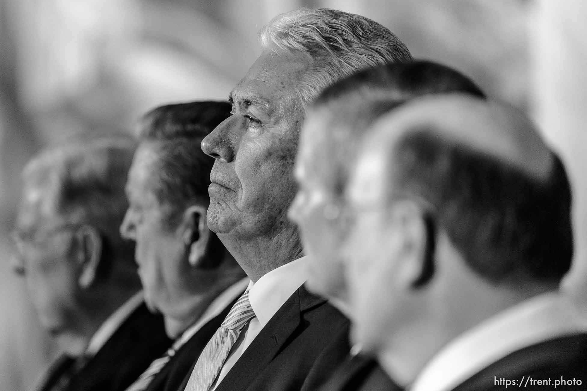 (Trent Nelson | The Salt Lake Tribune)  Dieter F. Uchtdorf sits with other members of the Quorum of the Twelve Apostles at a news conference in the lobby of the Church Office Building in Salt Lake City, Tuesday January 16, 2018. Russell M. Nelson was named the 17th president of the nearly 16 million-member Church of Jesus Christ of Latter-day Saints.