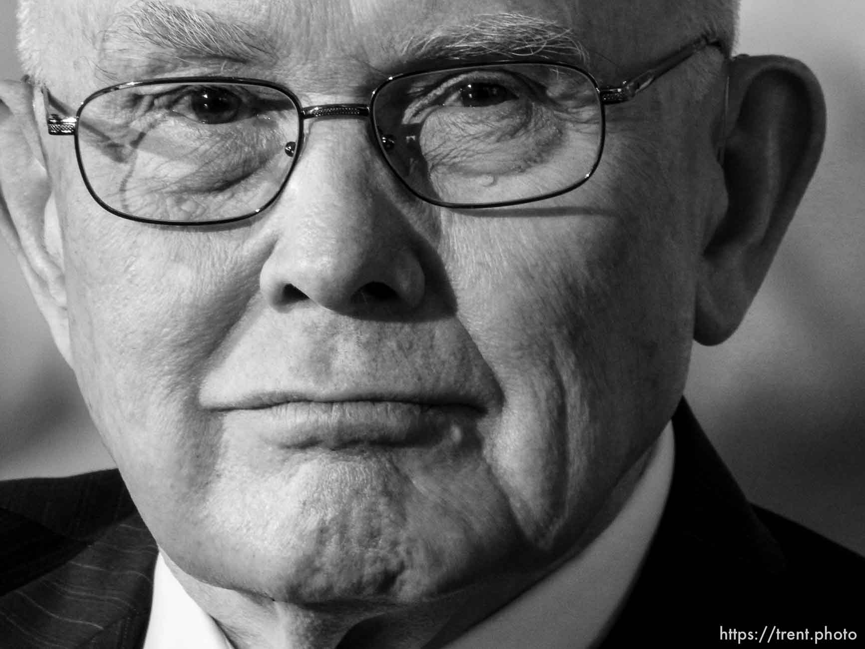 (Trent Nelson | The Salt Lake Tribune)  Dallin H. Oaks addresses members of the media at a news conference in the lobby of the Church Office Building in Salt Lake City, Tuesday January 16, 2018. Russell M. Nelson was named the 17th president of the nearly 16 million-member Church of Jesus Christ of Latter-day Saints.