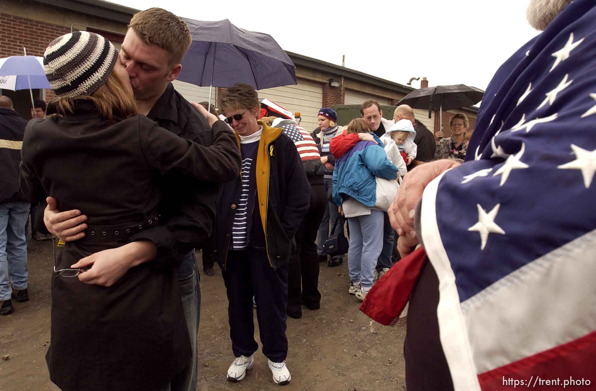 The 1457th Engineer Combat Battalion of the Utah Army National Guard deployed approximately 500 soldiers Thursday. A large number of family members and friends turned out for the emotional and somber farewell.; 02.13.2003, 1:31:26 PM