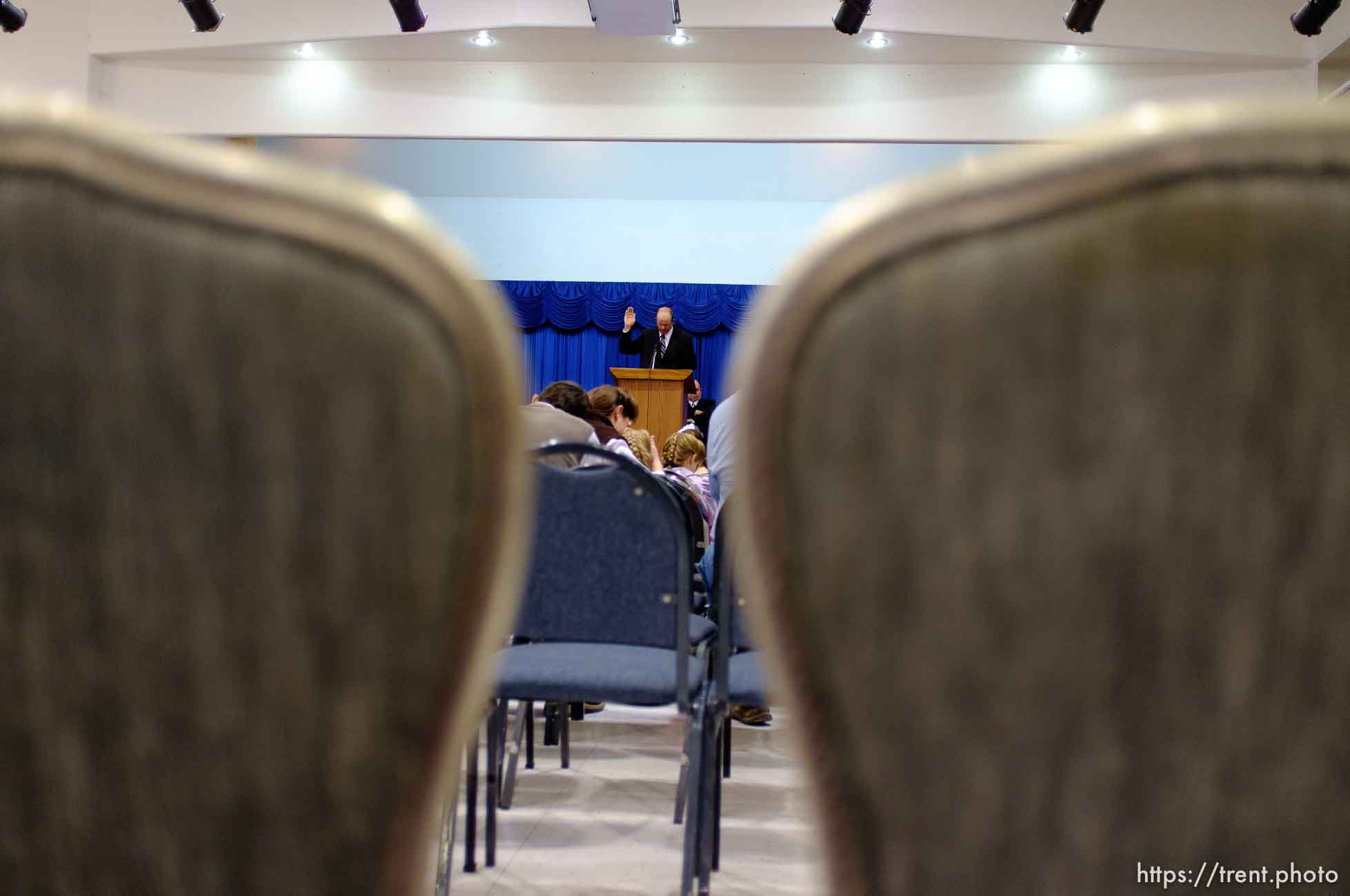 Trent Nelson  |  The Salt Lake Tribune
Royce Jessop says the closing prayer at a church service of ex-FLDS members Sunday, February 17, 2013 in Hildale.