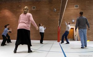 Trent Nelson  |  The Salt Lake Tribune
A group of ex-FLDS members gather to play volleyball and basketball at El Capitan School, Sunday, February 17, 2013 in Colorado City. Joanna Jessop, William E. Jessop, Royce Jessop, Sam Allred