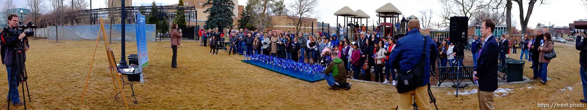 Trent Nelson  |  The Salt Lake Tribune
Prevent Child Abuse Utah held a community pinwheel vigil for Charlie and Braden Powell in the Municipal Gardens Playground Thursday, February 9, 2012 in Ogden, Utah.