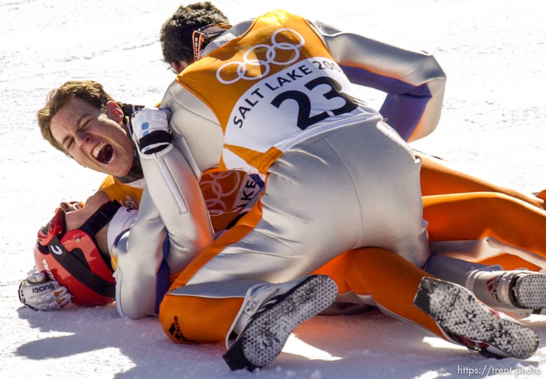 Simon Ammann wins gold First round of the K90 Ski Jump Sunday morning at the Utah Olympic Park, 2002 Olympic Winter Games.; 02.10.2002, 11:26:36 AM