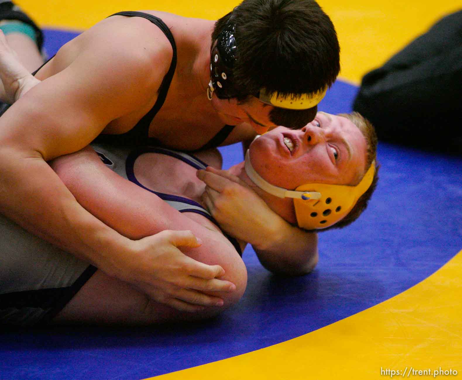 Canyon View's Brandan Dalton defeats Lehi's Wes Ferguson, 171lb. 3A high school wrestling quarterfinals at Utah State Valley College.
2.10.2005