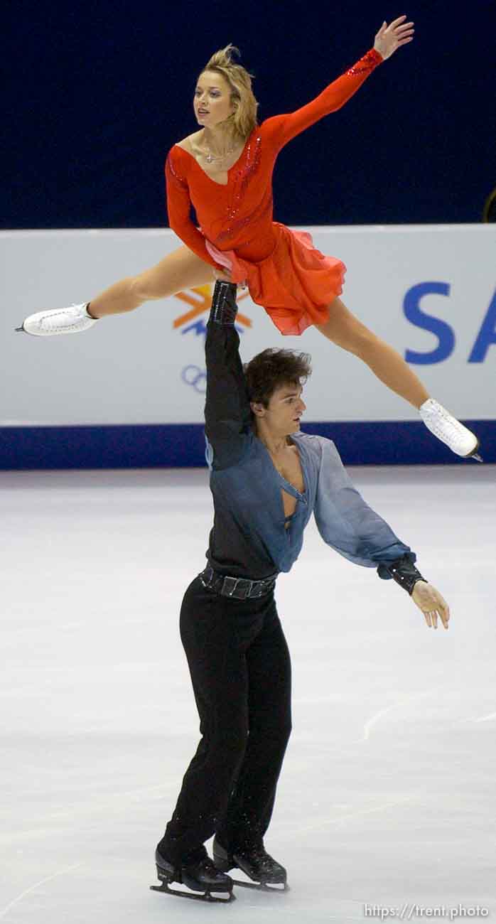 From Russia, gold medal winners Elena Berezhnaya and Anton Sikharulidze. Pairs Free Skating finals Monday night at the Salt Lake Ice Center, 2002 Olympic Winter Games.
 02.11.2002, 8:58:08 PM