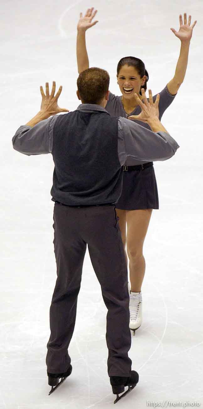 From Canada, silver medal winners Jamie Sale and David Pelletier. Pairs Free Skating finals Monday night at the Salt Lake Ice Center, 2002 Olympic Winter Games.; 02.11.2002, 9:08:21 PM