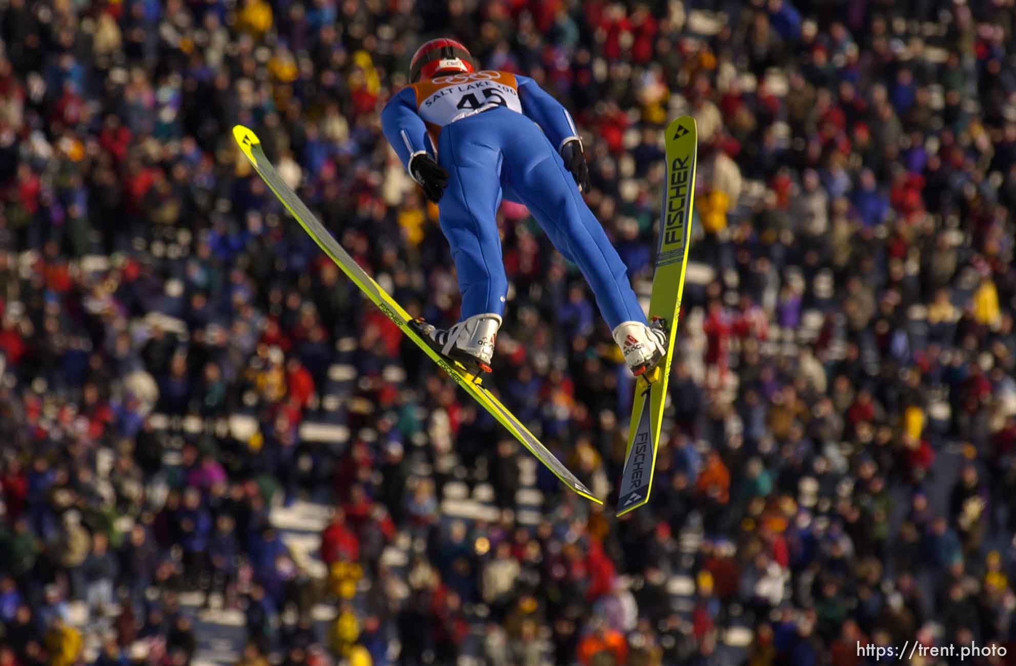 Qualification round of the K120 Ski Jump Tuesday morning at the Utah Olympic Park, 2002 Olympic Winter Games.; 02.12.2002, 10:14:03 AM